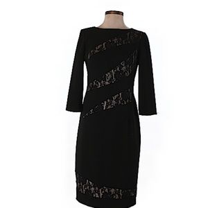 NWOT David Meister Crepe & Lace Black Dress. Size 2. Modest.